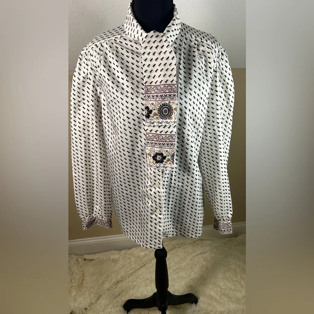 Folio Elegant Silk White Patterned Women's Top size 6 - Picture 4 of 8